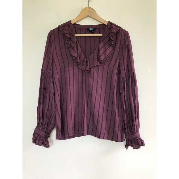 PAIGE wine burgundy purple tonal Russo ruffle long sleeve blouse top - Picture 2 of 8
